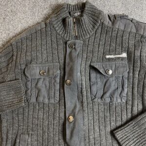 Y2K Vintage Southpole Military Style Knit Jacket Cardigan Mens XL Black